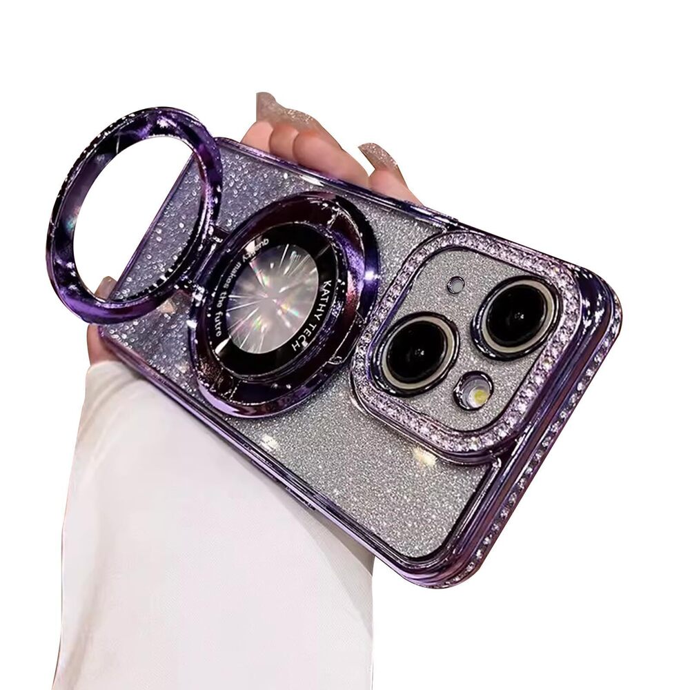 5919 Magnetic Case for iPhone 14 Plus with Holder Stand,Glitter Plated
